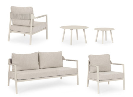 Zestaw sofa 2 fotele i stolik ROPERY   aluminowy z poduszką olefinową Bizzotto